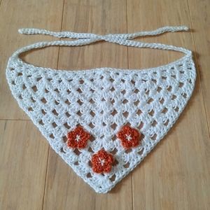 Crochet Flower Bandana (white, orange)
